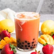 This easy Boba Smoothie recipe has a flavorful and tropical smoothie combined with popping boba bubbles. It's sweet, satisfying, and the perfect drink!