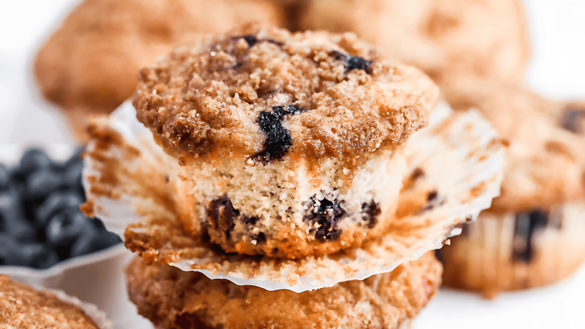A buttery, bakery-style, crumble topped blueberry muffin that freezes well and makes mornings feel effortless.