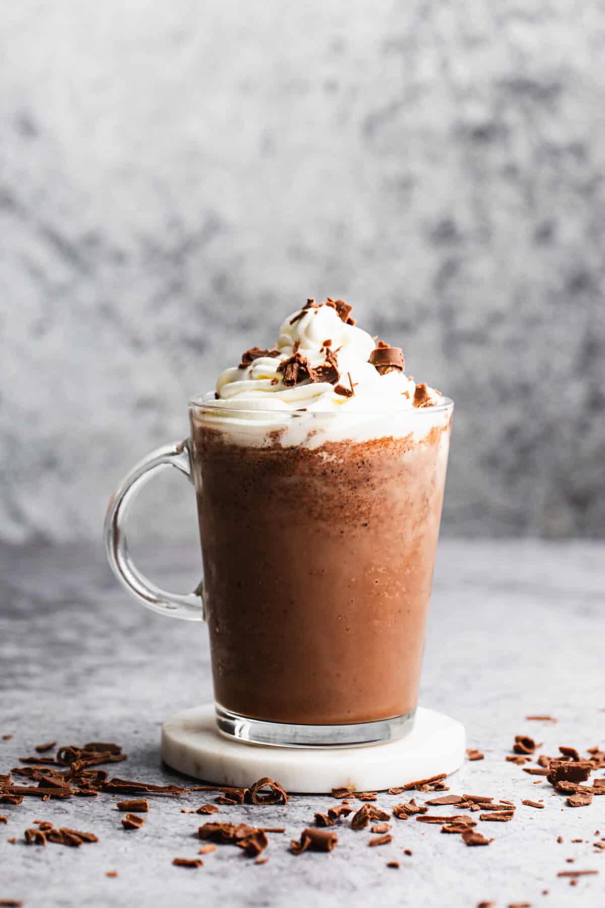 Frozen hot chocolate is a decadent, icy drink perfect for a warm weekend morning.