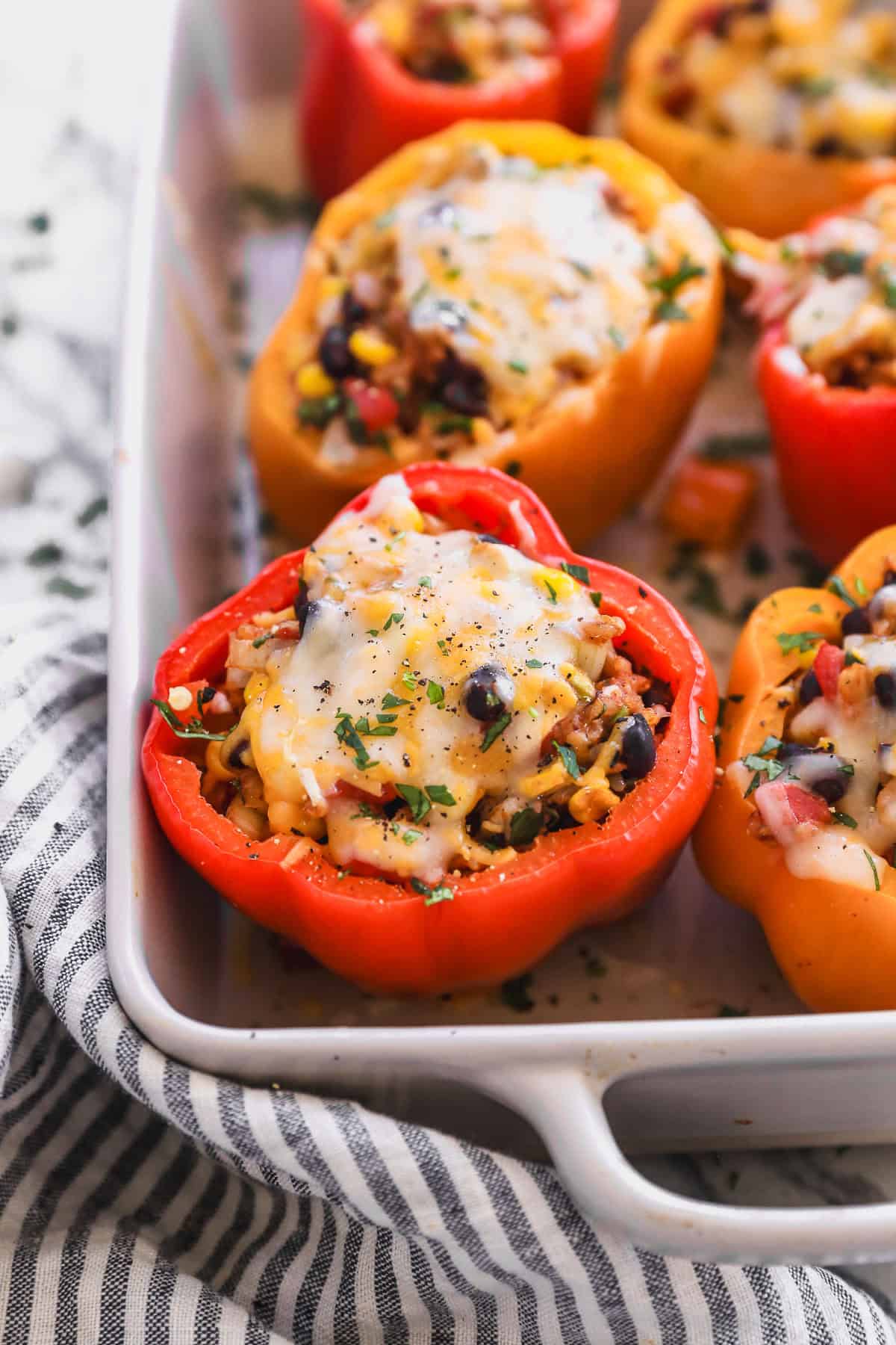 This vegetarian stuffed pepper recipe is a colorful and filling way to use leftover rice and pantry staples.