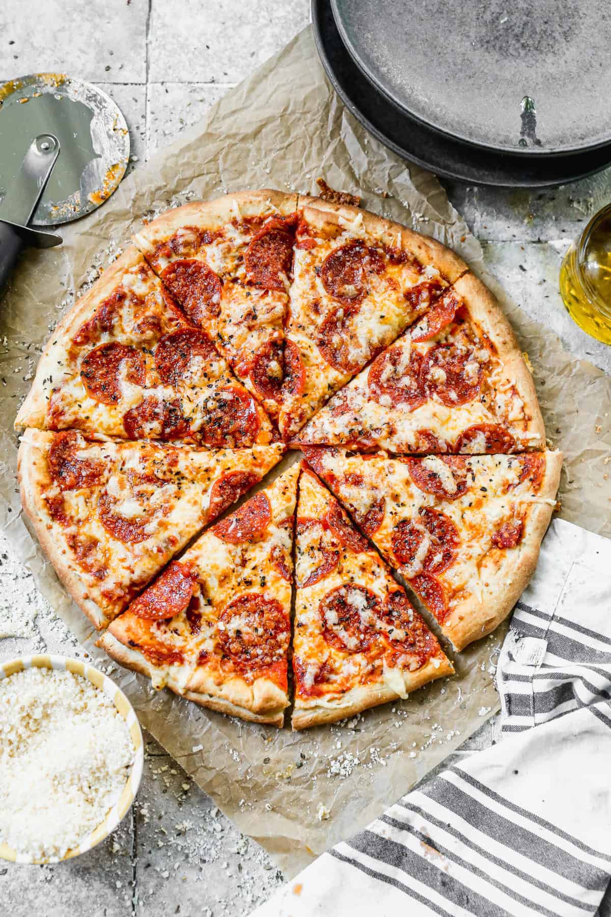 This homemade pepperoni pizza recipe is perfect for crisping on a flat top and makes pizza night feel extra fun.