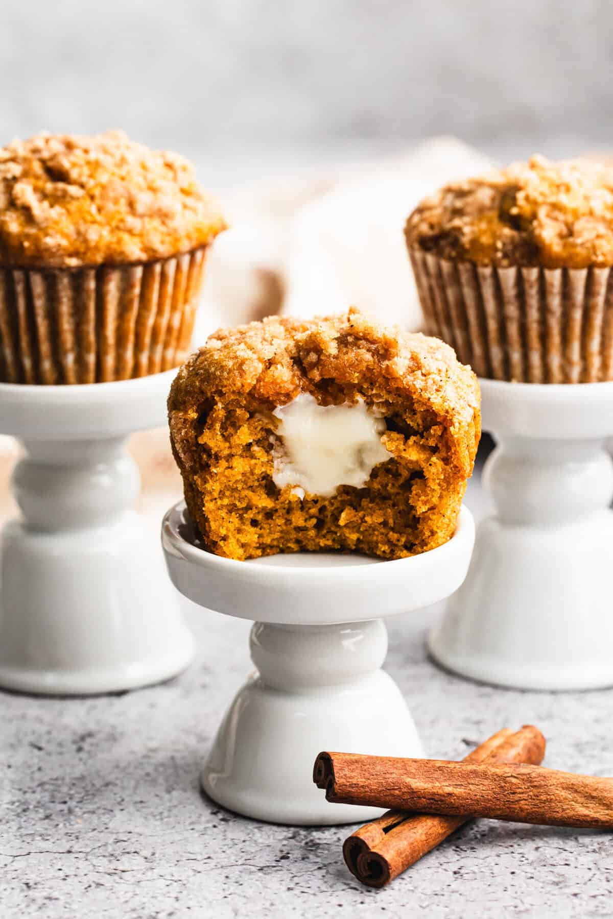 A pumpkin muffin with creamy filling that freezes beautifully for a simple fall breakfast treat.