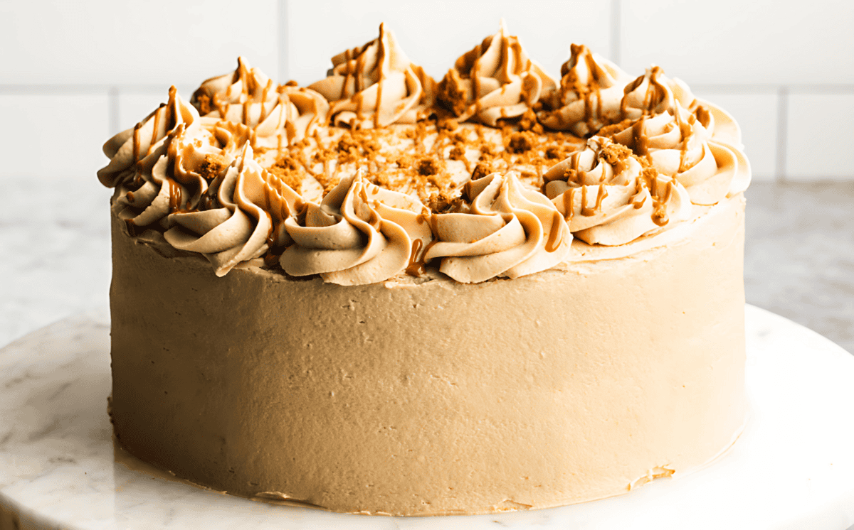Biscoff Cake brings cozy cookie flavor into a beautiful cake that’s ideal for impressing guests.