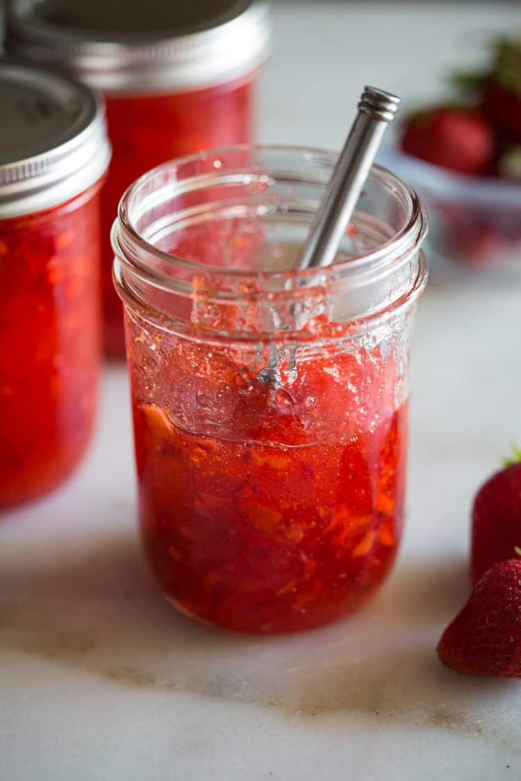 This strawberry freezer jam locks in juicy berry flavor so you can enjoy it all year.