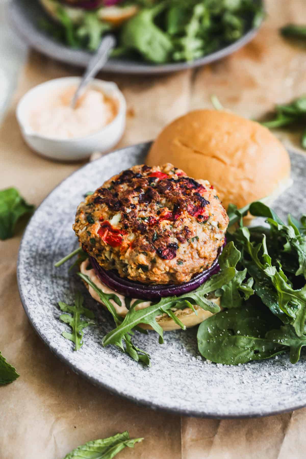 These Greek burgers add a fresh, flavorful twist to burger night with easy Mediterranean ingredients.