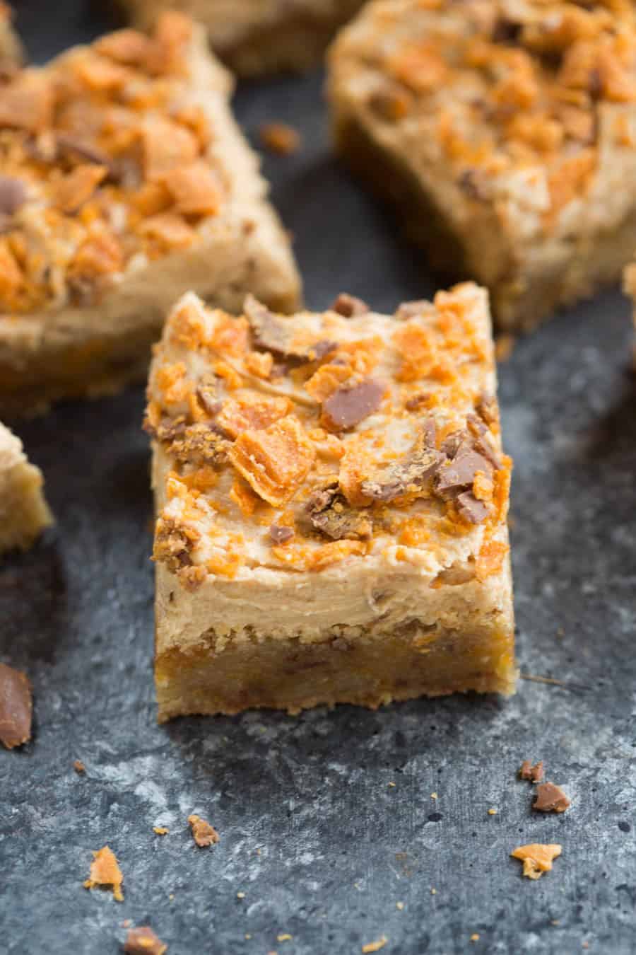 Butterfinger Bars are a great way to use up candy and make a dessert that’s fun, sweet, and shareable.