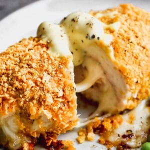 This classic chicken cordon bleu has crispy breading and melty cheese- perfect for an elevated yet approachable date night meal.