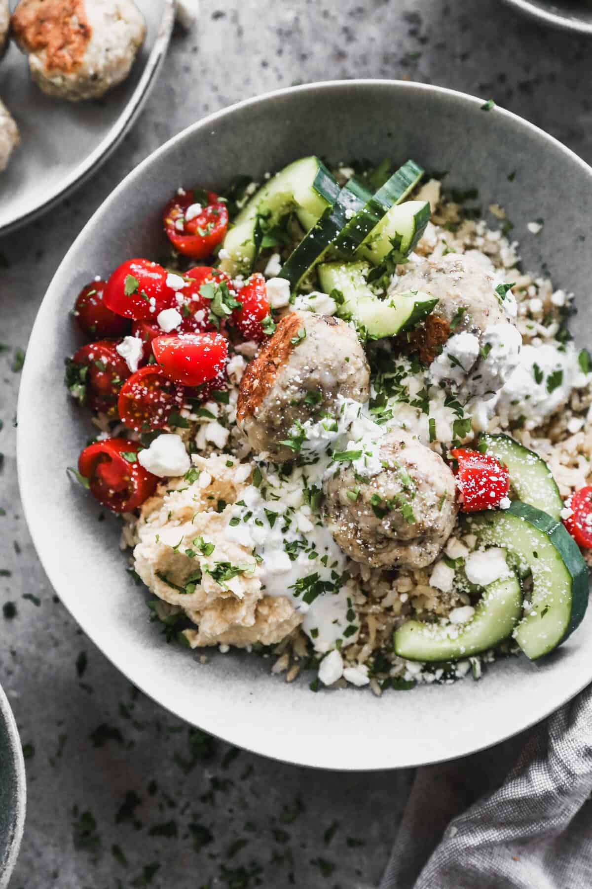 This Mediterranean meatball bowl is one of my favorite ways to enjoy big flavor and big protein in one dish.