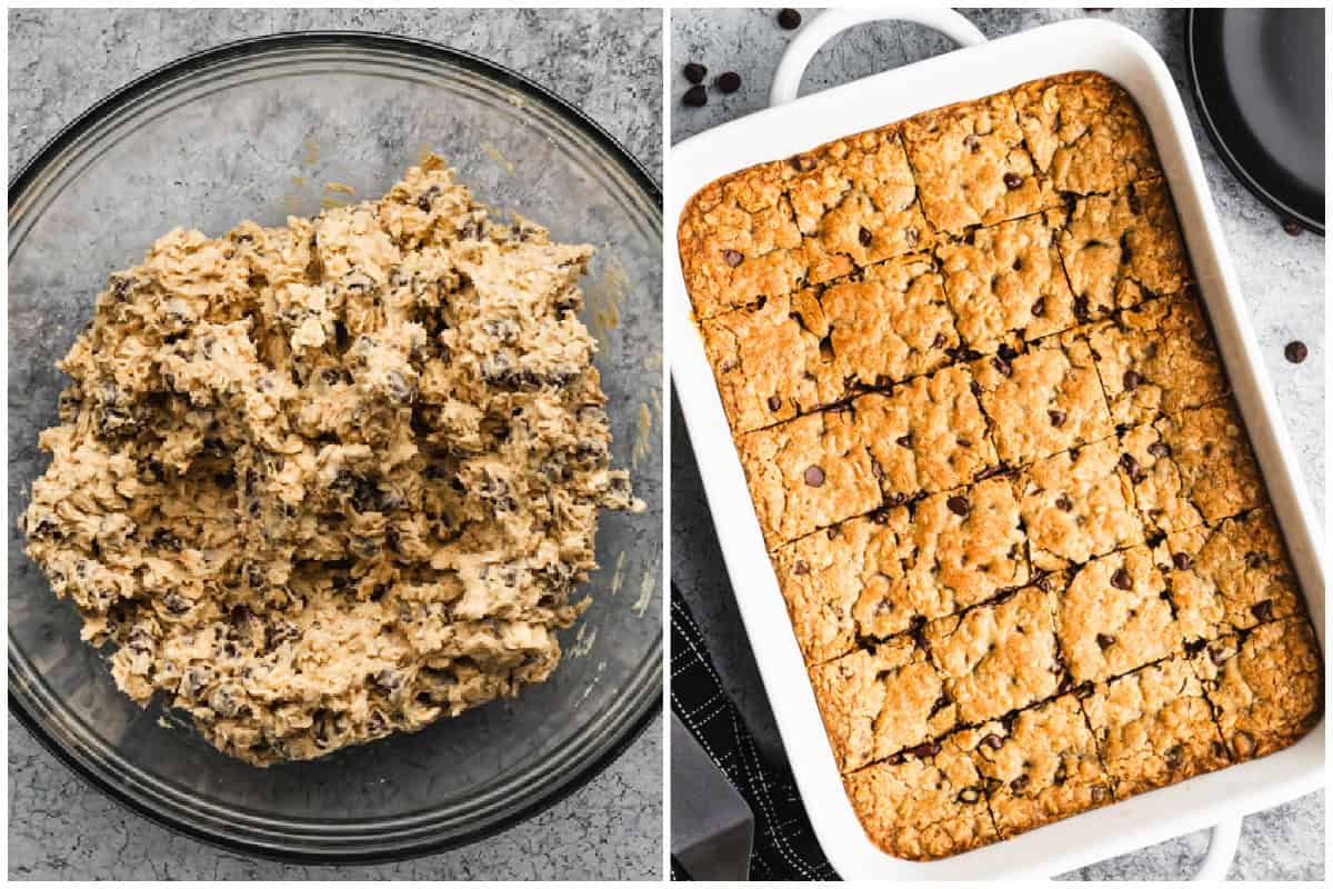 These easy Oatmeal Chocolate Chip Cookie Bars are perfectly baked with a chewy, chocolatey texture. They are everyone's favorite!