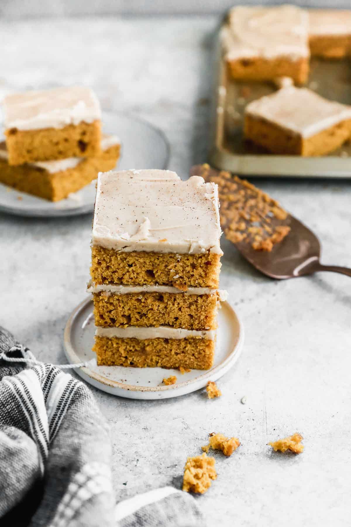 Pumpkin bars with caramel frosting are a simple, shareable dessert that’s perfect for fall gatherings.