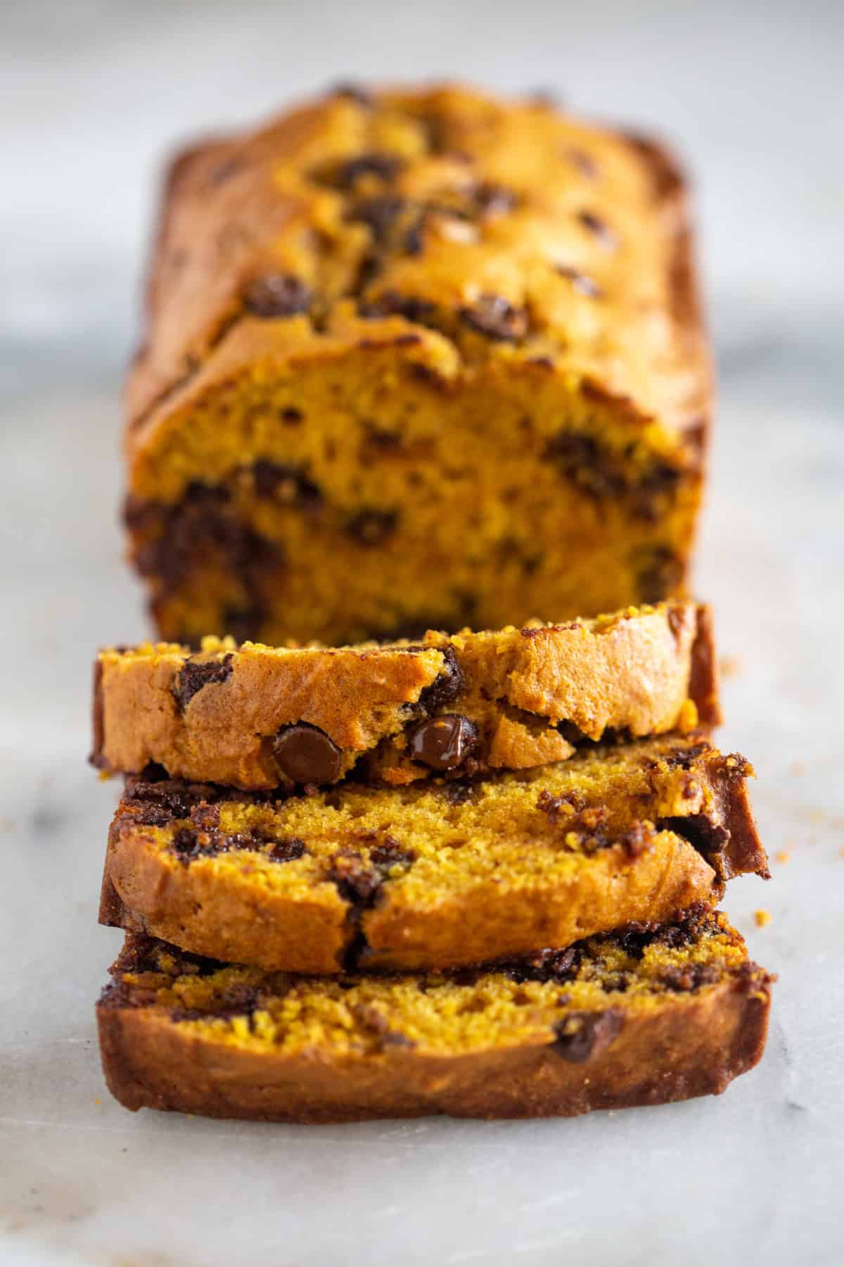 This pumpkin chocolate chip bread is an indulgent, cozy loaf to enjoy as breakfast or dessert.