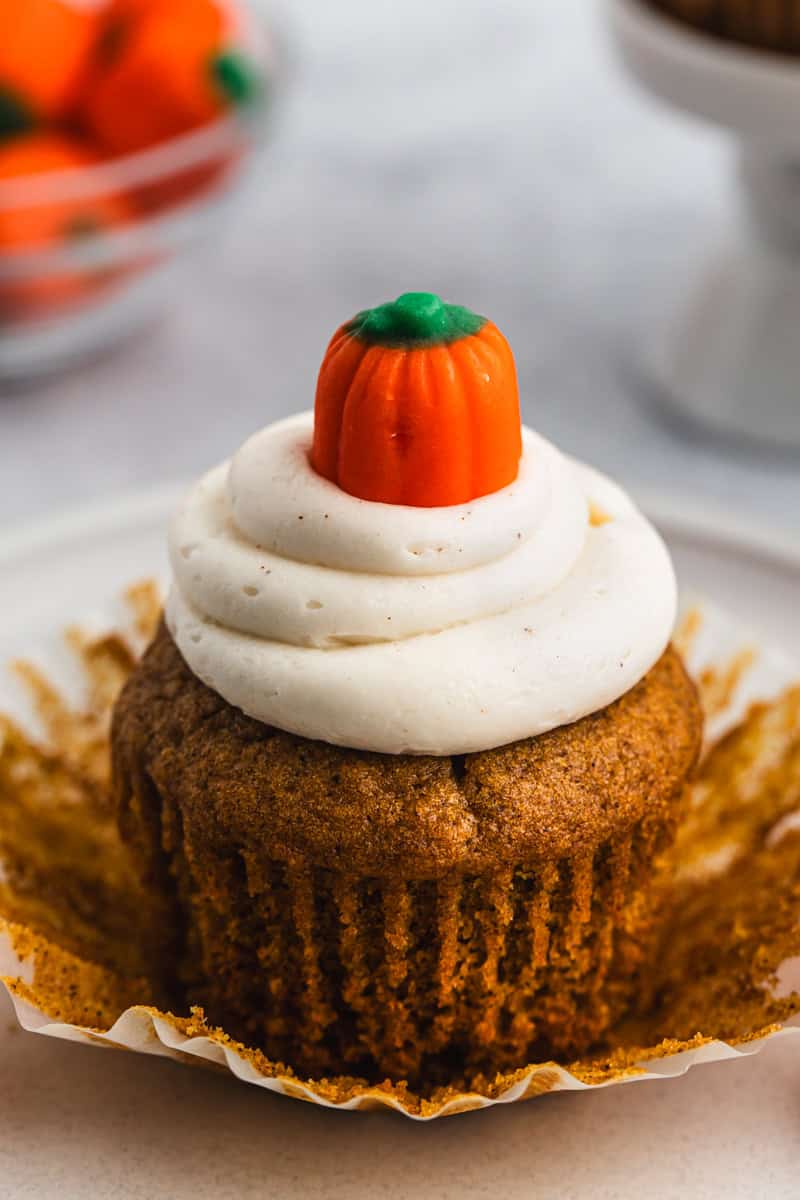 Pumpkin cupcakes with cinnamon frosting are a party-perfect dessert.