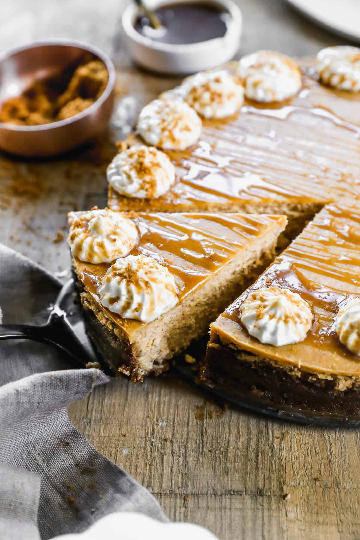 Pumpkin cheesecake is a decadent dessert that’s perfect for Thanksgiving.