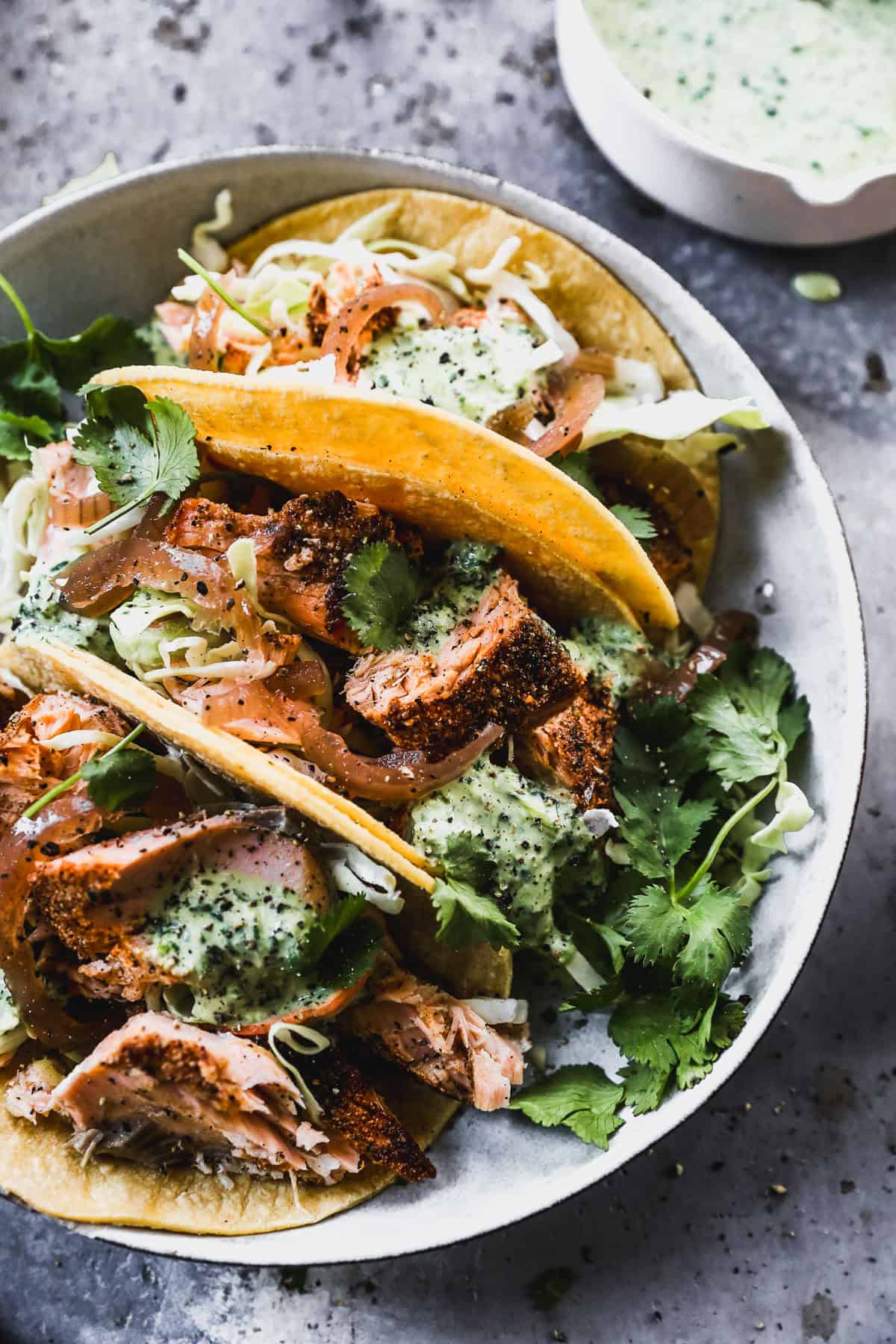 These salmon tacos are my secret to a quick dinner that tastes like it came from a restaurant, but is so much healthier. 