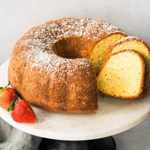 The best Sour Cream Pound Cake recipe is moist, sweet, and so easy to make!