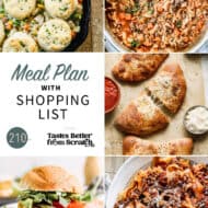 A collage of 5 recipes from meal plan 210.