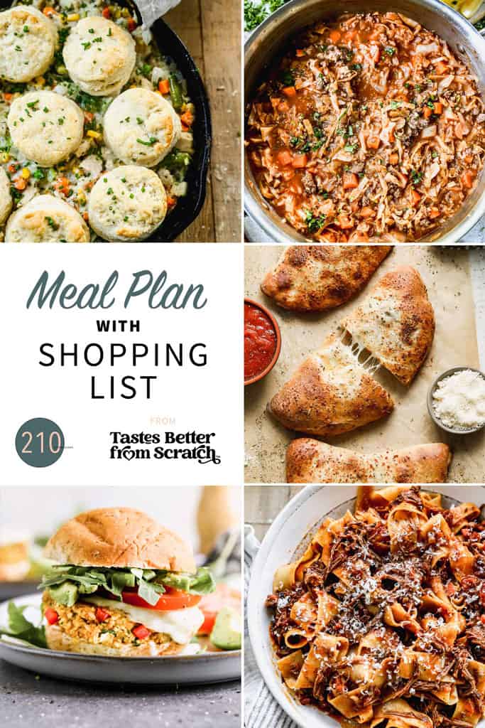 A collage of 5 recipes from meal plan 210.