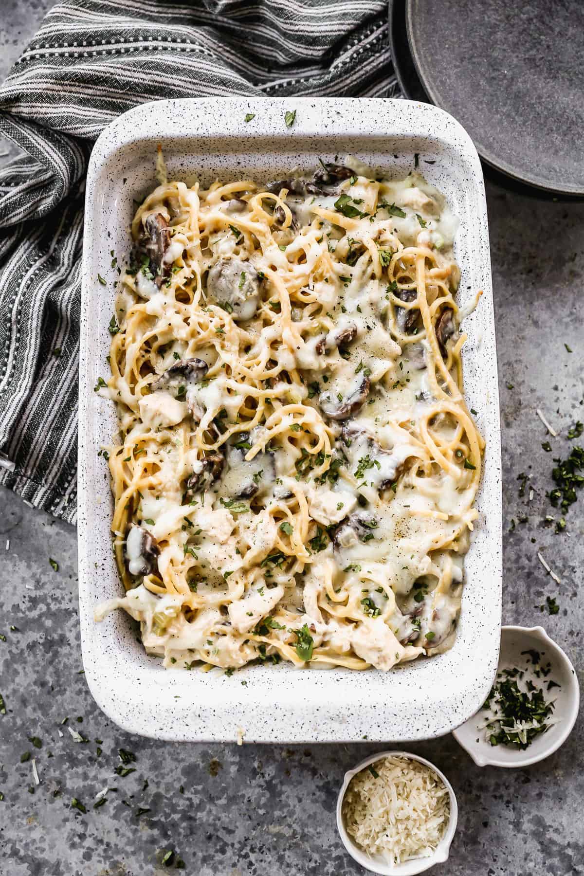 This Chicken Tetrazzini recipe is a great make-ahead pasta bake that’s creamy, family-friendly, and freezer-friendly.