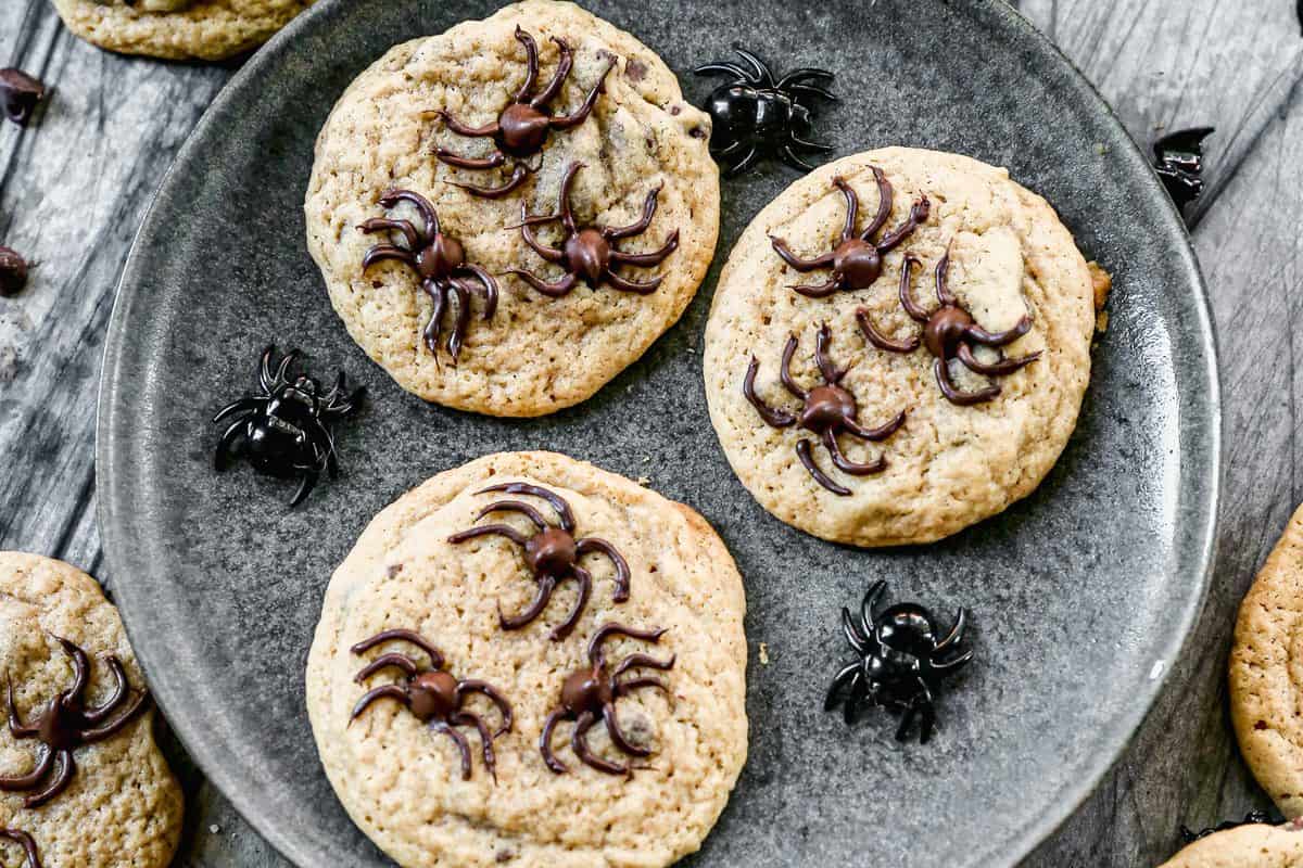Spider cookies are a fun and easy Halloween twist on chocolate chip cookies that kids love decorating.