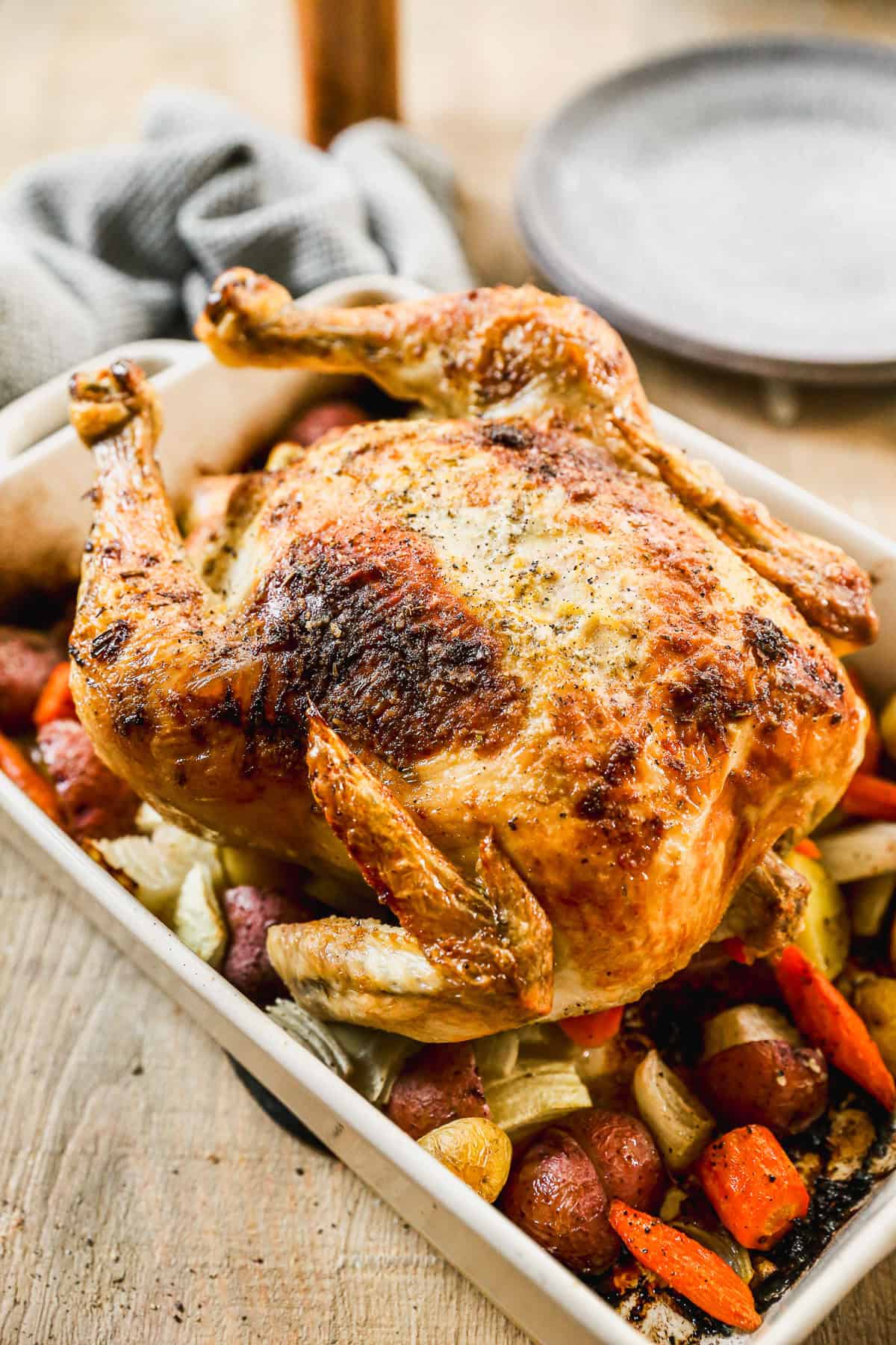 Roast chicken is a flavorful and affordable Thanksgiving main dish that feels just as festive as turkey.