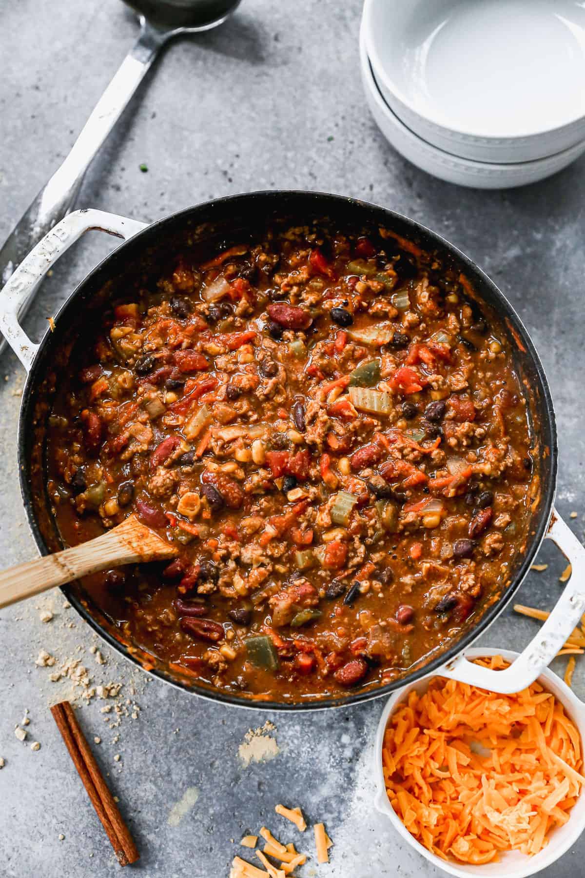 This lean, hearty turkey chili makes the perfect healthy comfort food for Fall.