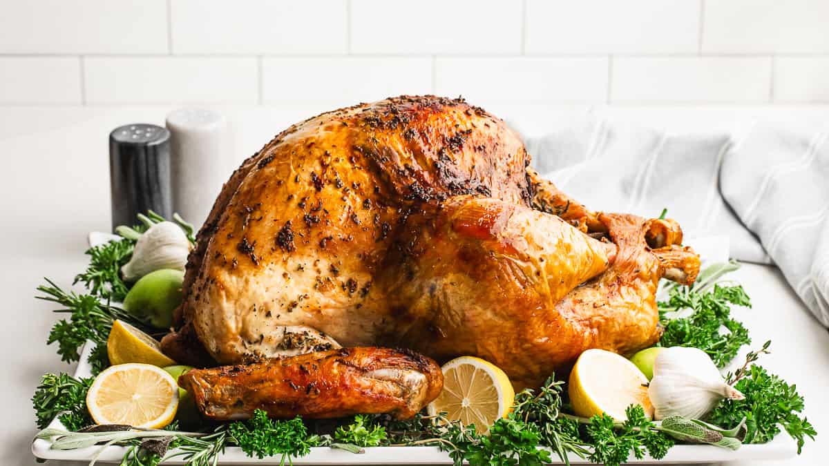 This perfectly roasted Thanksgiving turkey is the star of any holiday table and can be prepped the night before to save time.