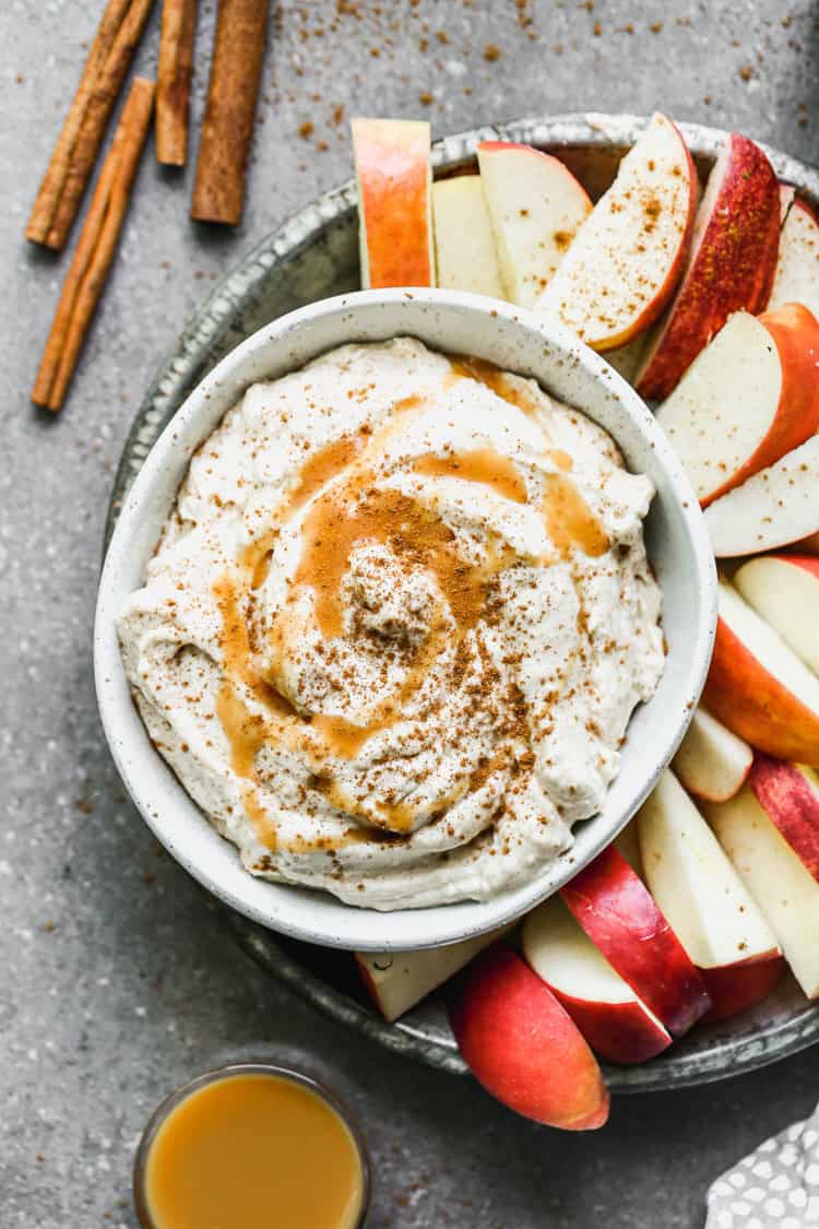 This sweet dip comes together in minutes and pairs perfectly with fresh apple slices for a crowd-pleasing appetizer or dessert.