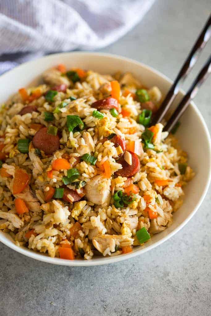 A fun, Peruvian-style fried rice that uses up turkey in a flavorful way.