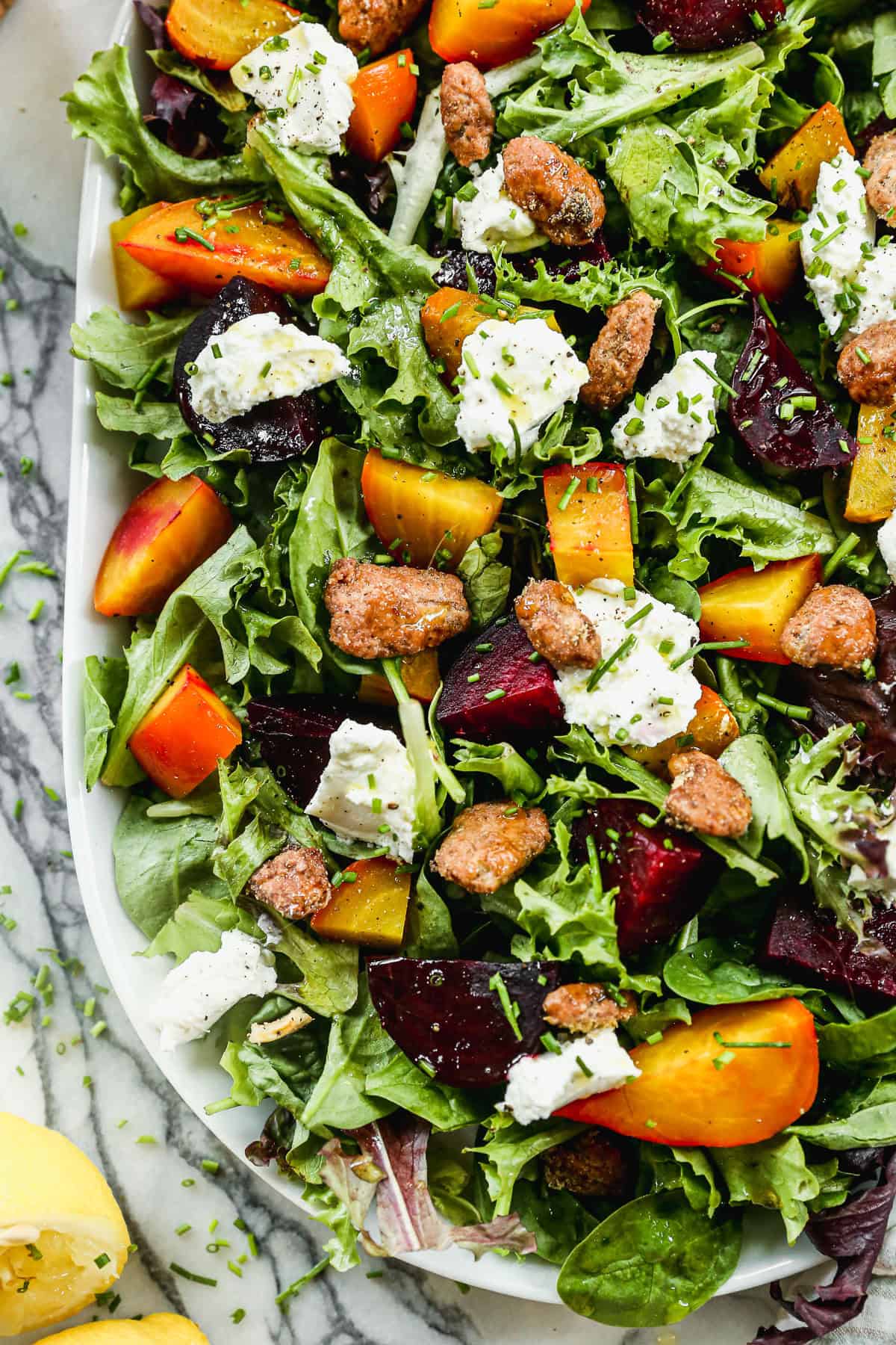 This beet salad with whipped goat cheese is a make‑ahead side dish with big flavor for the holidays.