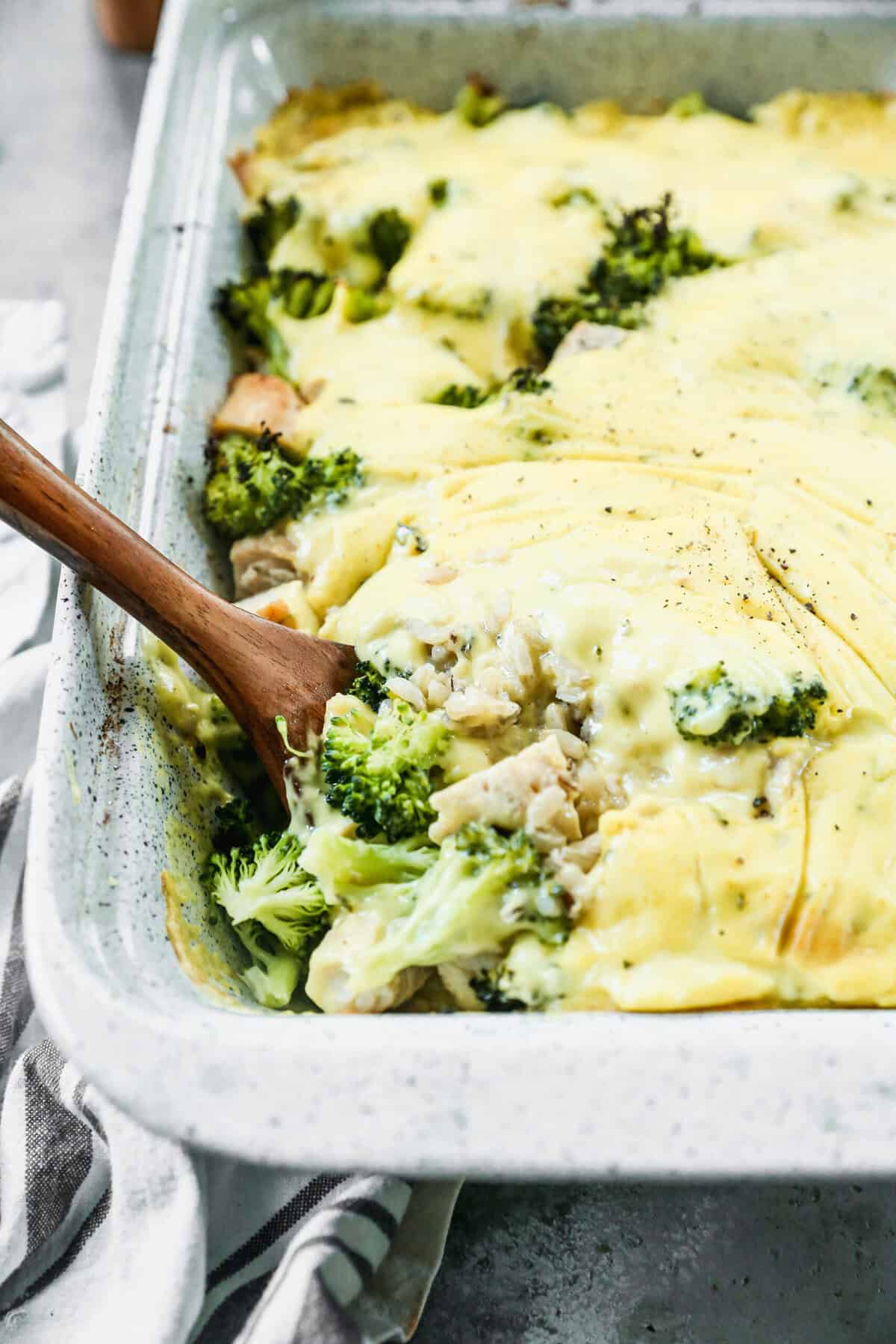 This make-ahead casserole is creamy, satisfying, and uses already cooked turkey.