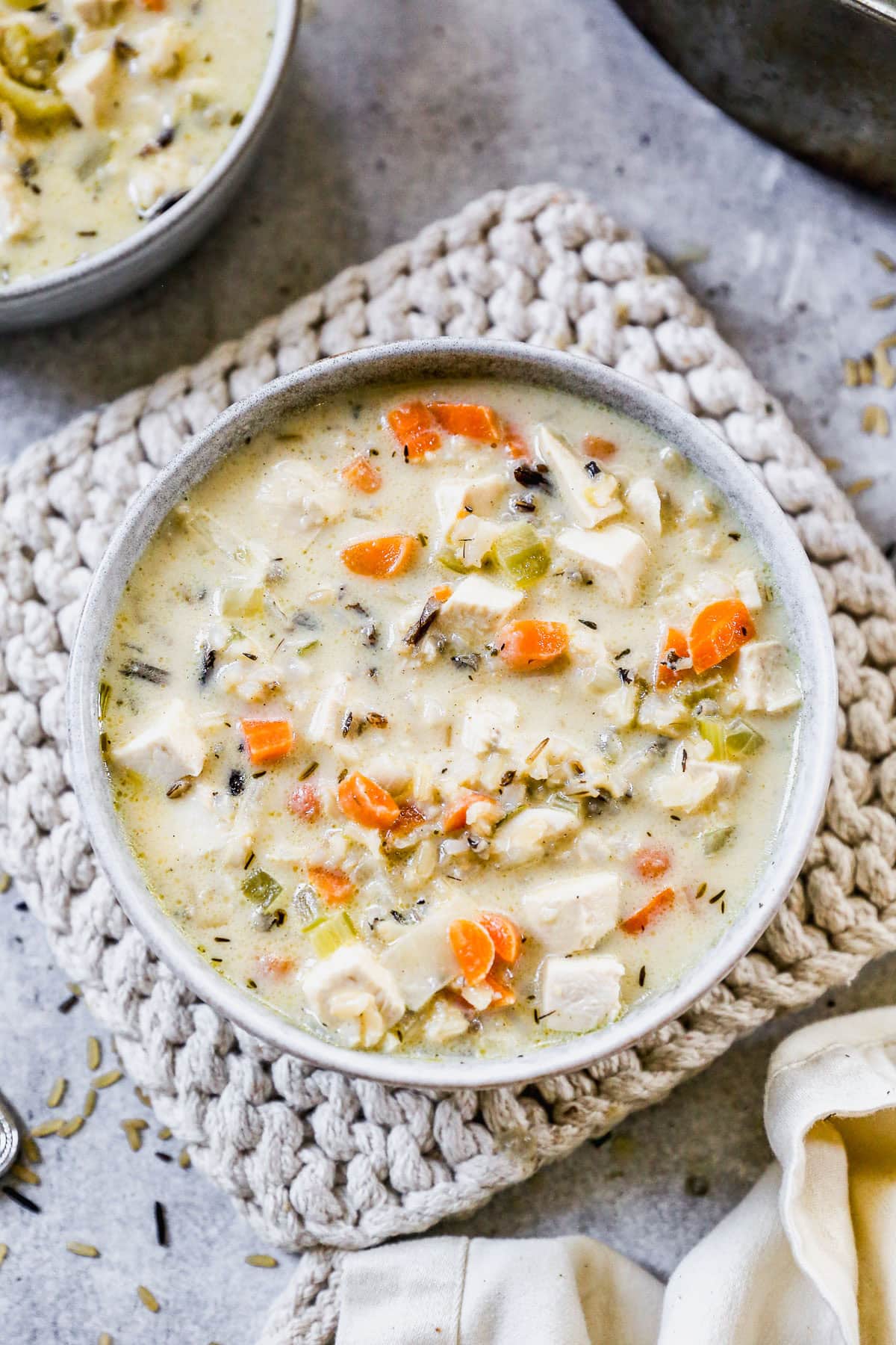 A creamy wild rice soup that’s warm and perfect for using turkey leftovers.