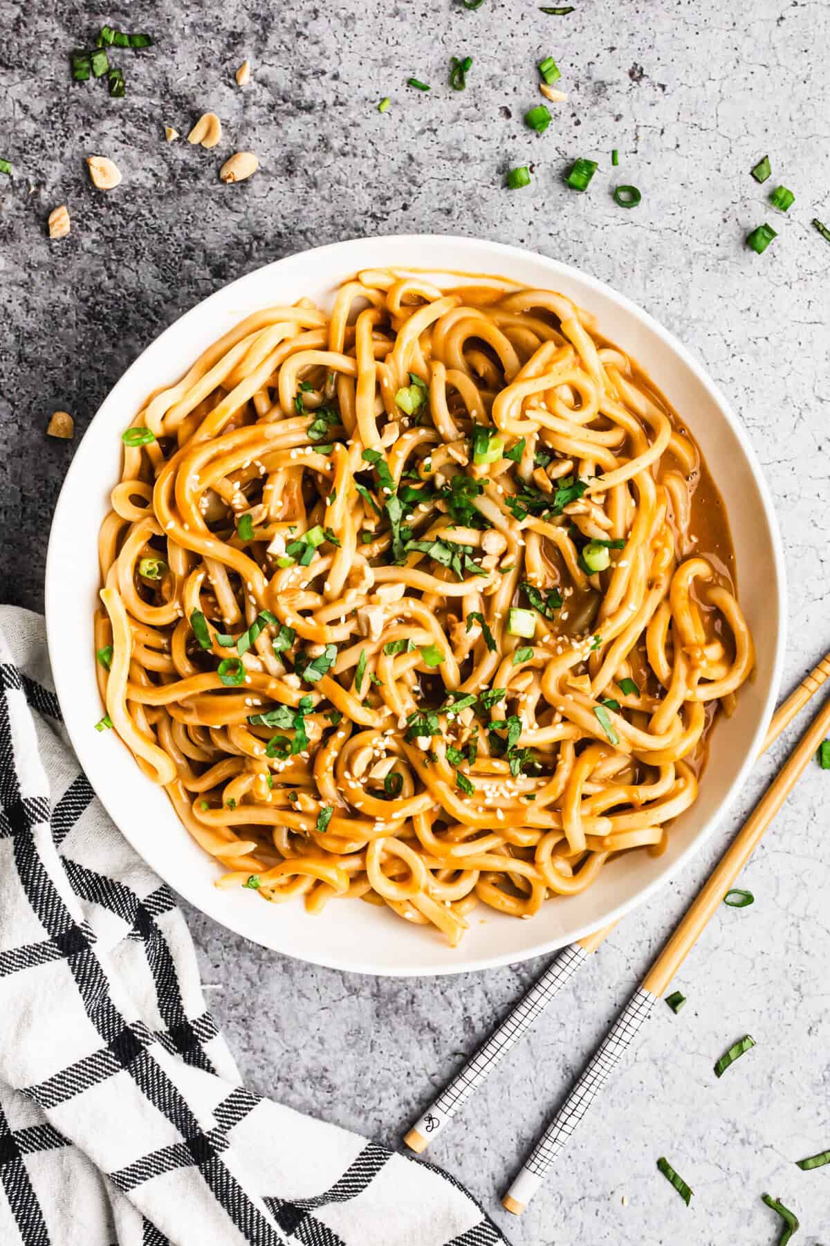 These peanut noodles give you a quick, flavorful meatless dinner when you're short on time and energy.
