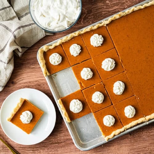 This easy Sheet Pan Pumpkin Pie is the easiest and most fun way to serve pumpkin pie to a crowd!