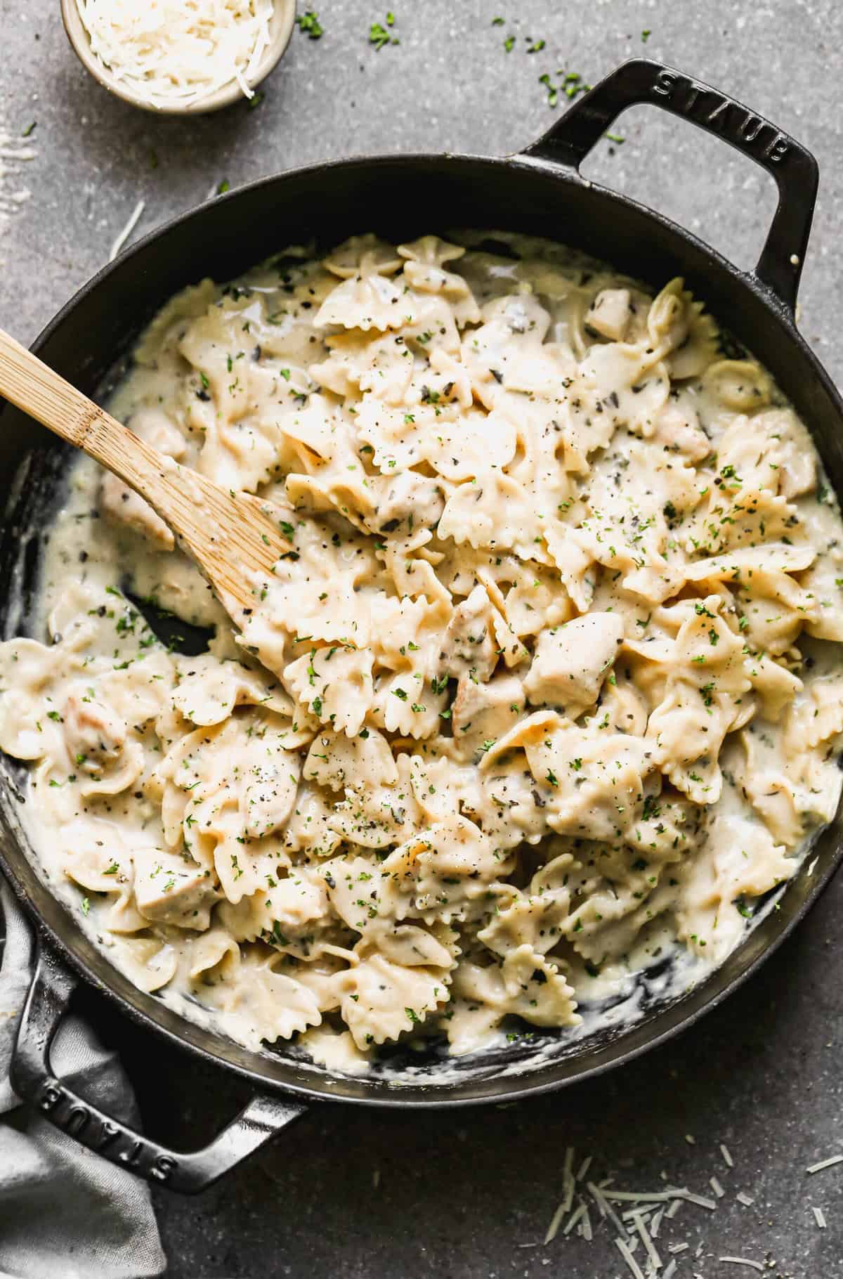 This lightened-up turkey Alfredo is creamy, easy, and made in one pot for a fast dinner fix.