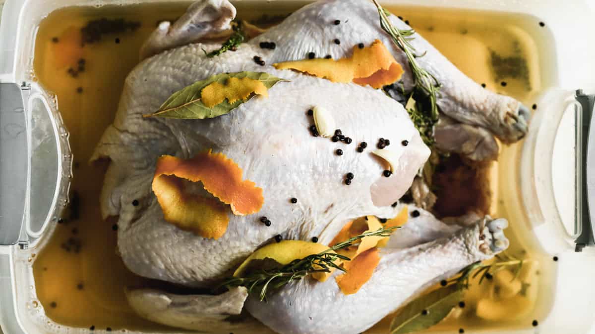 This simple turkey brine recipe is perfect for your smoked turkey and adds so much moisture and flavor! It's easy and makes a big difference!