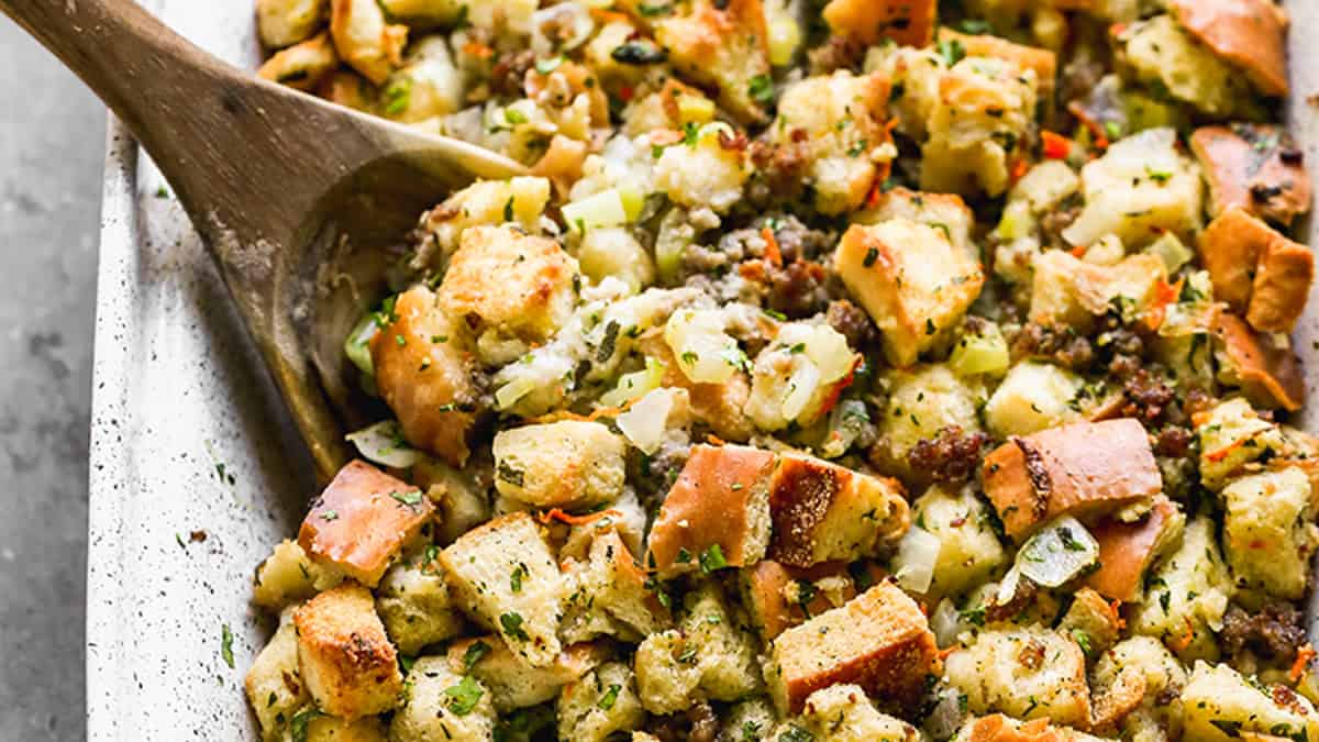This classic stuffing recipe is a must-make if you're hosting a crowd and want something comforting, simple, and satisfying!