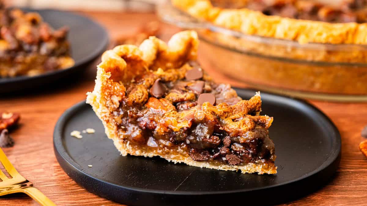 I'm obsessed with this rich and gooey Chocolate Pecan Pie! It's the perfect twist on the classic, with melty chocolate chips and crunchy pecans in every bite.