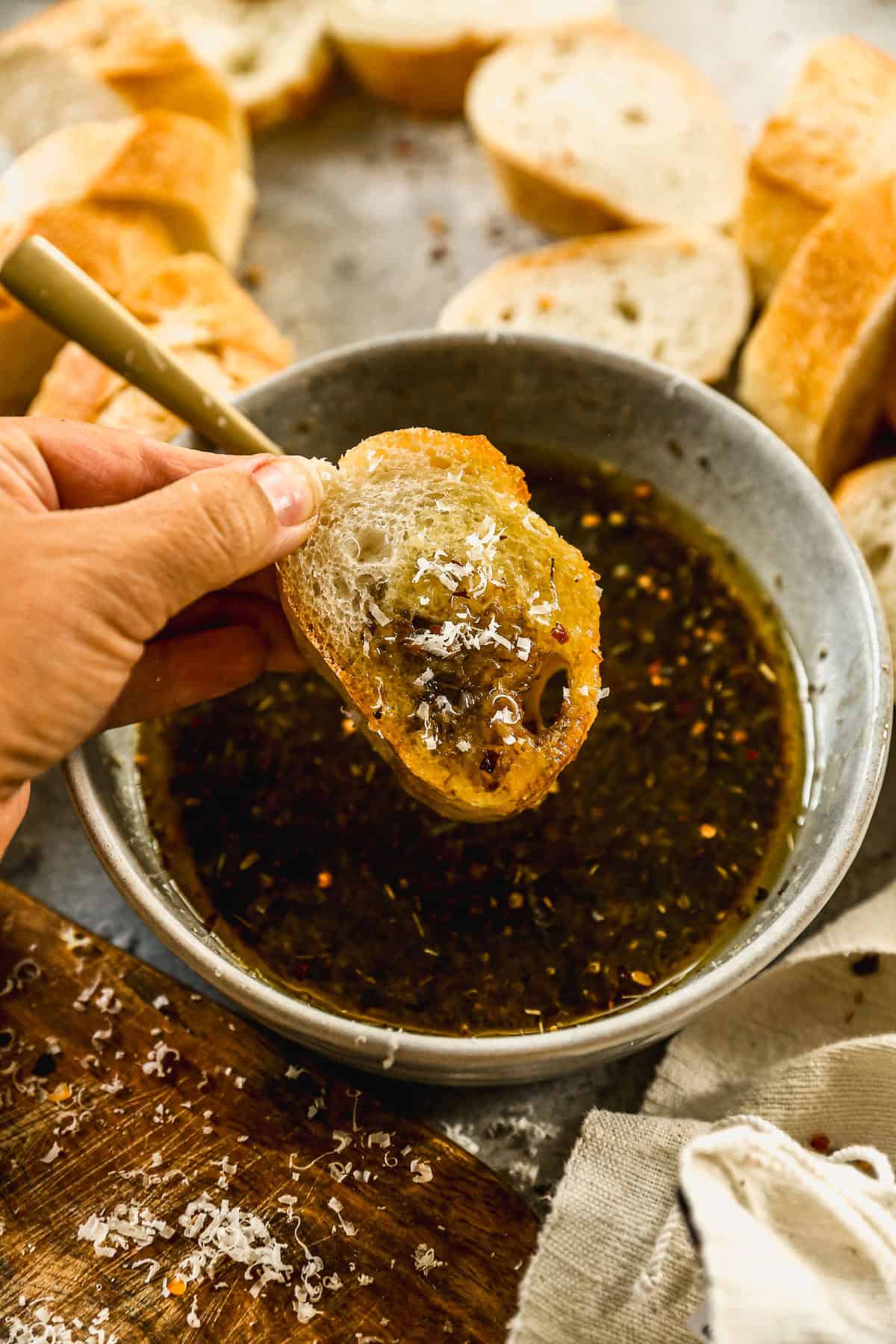 This olive oil bread dip recipe can be made in just 5 minutes with ingredients you already have on hand. It's flavorful and delicious!