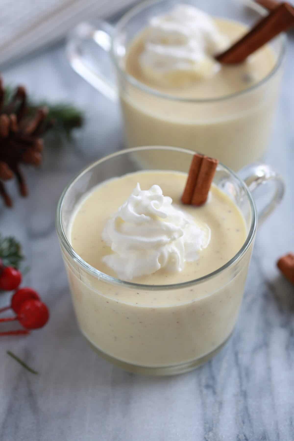 Rich, custardy eggnog made from scratch - perfect for cold winter evenings.