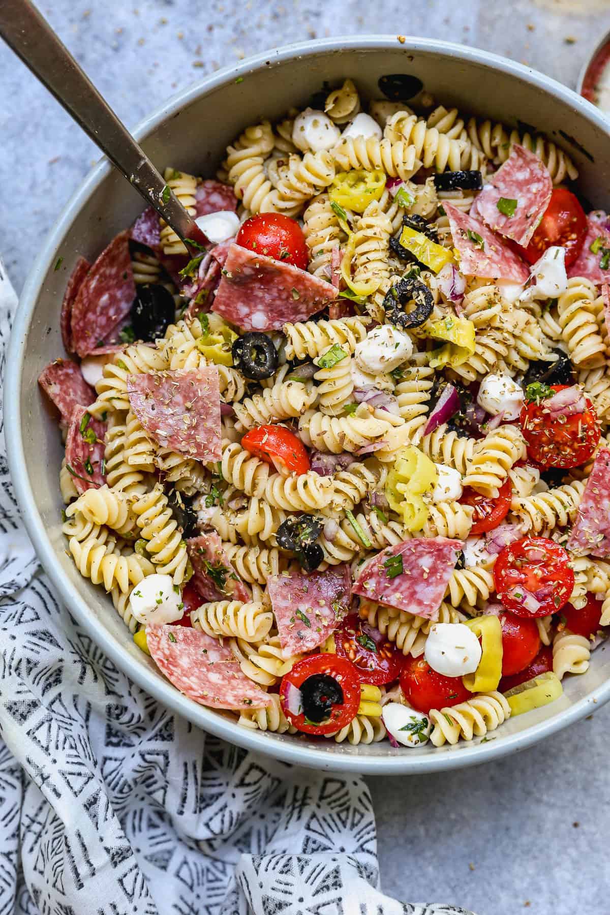 This Italian pasta salad adds diced ham for protein and makes a quick lunch way to use holiday leftovers. 