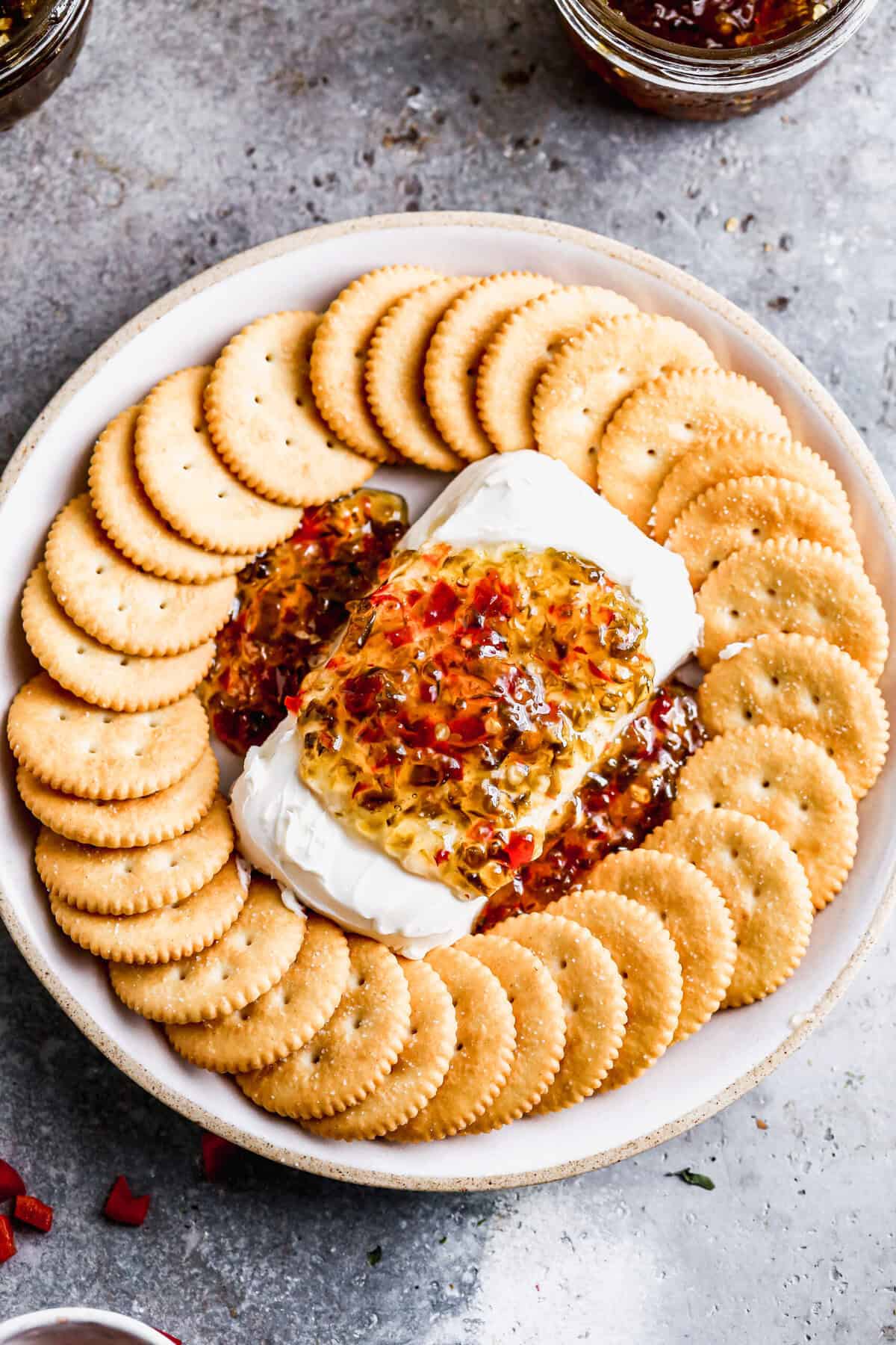 We serve this Pepper Jelly over cream cheese with crackers and it disappears every time.