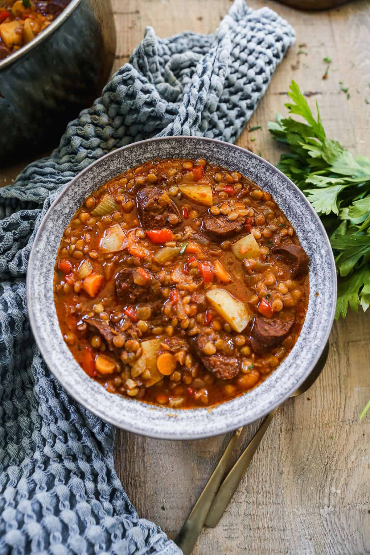 A hearty lentil stew that makes healthy, plant-based dinners easy and satisfying.