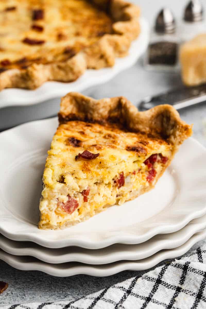 This Quiche Lorraine has three different cheeses along with bacon and eggs in a flaky pie crust. It can be made up to two days in advance!