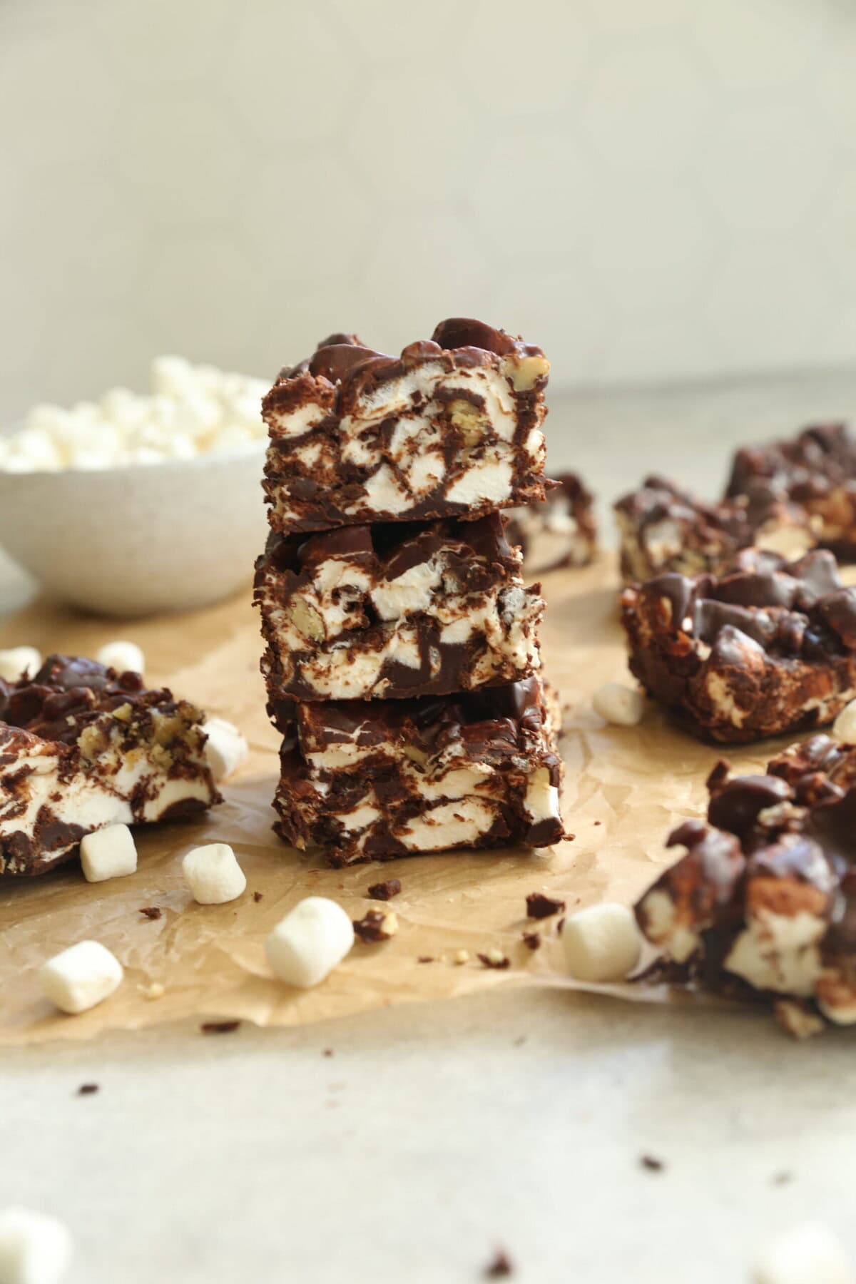Rocky road is an easy, mix-in chocolate treat perfect for holiday snacking or gifting.
