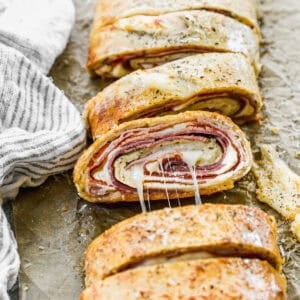 This cheesy stromboli is freezer-friendly and packed with leftover ham and melty mozzarella.