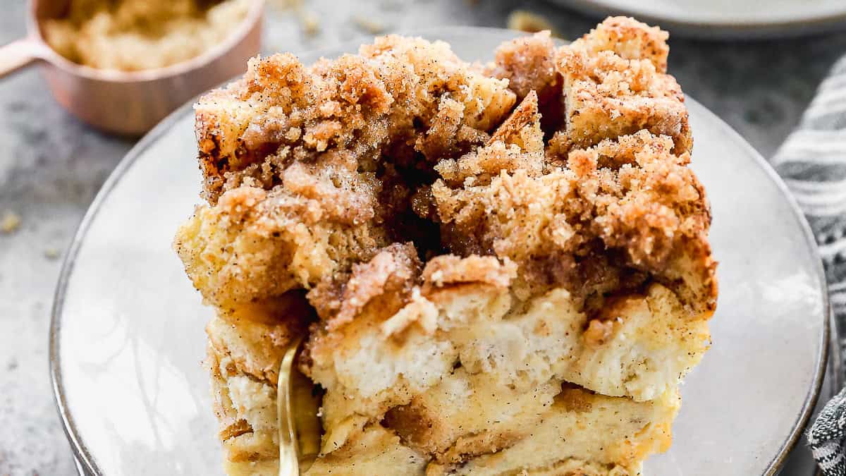 This French Toast Casserole is easy to prep the night before so you can sleep in on Christmas.