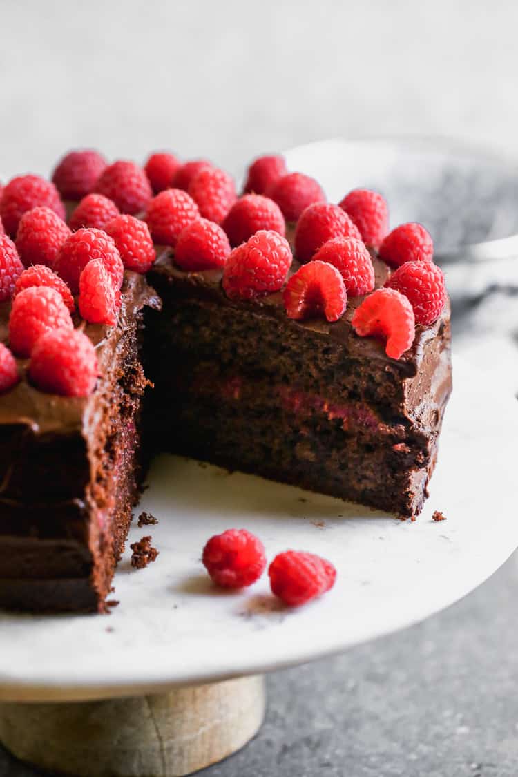 This chocolate raspberry cake pairs fruity brightness with rich chocolate for a delightful Valentine’s dessert.