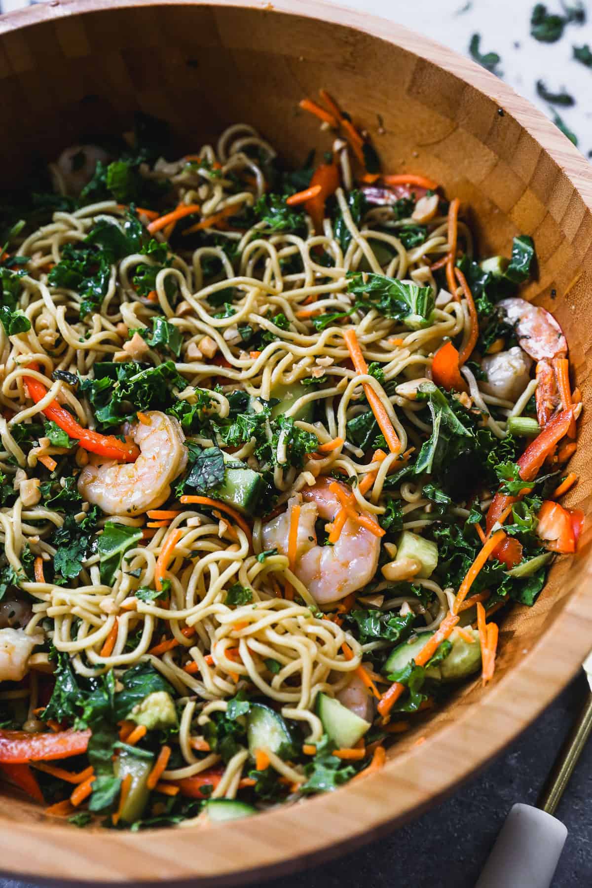 This cold noodle salad makes a light, flavorful budget friendly dinner that’s great chilled.