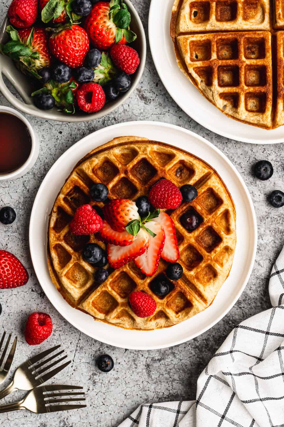Protein Waffles are freezer-friendly and easy to reheat for school-day mornings.