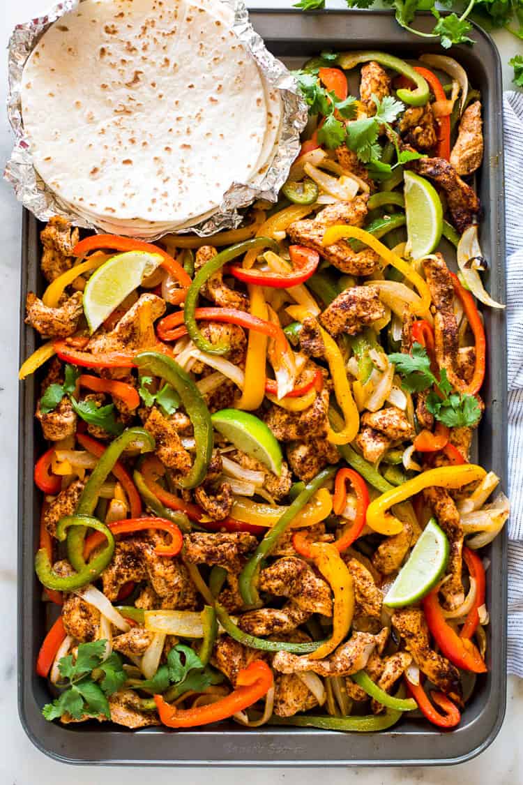 Easy sheet pan chicken fajitas that turn into a quick, healthy dinner with minimal cleanup.